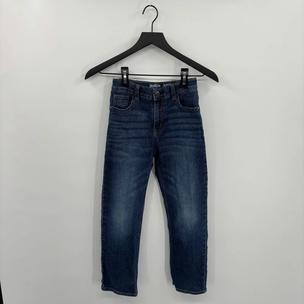 OshKosh Bgosh Kids Classic Straight‎ Leg Jeans 8R 8A Dark Wash Stretch Snap Fly
